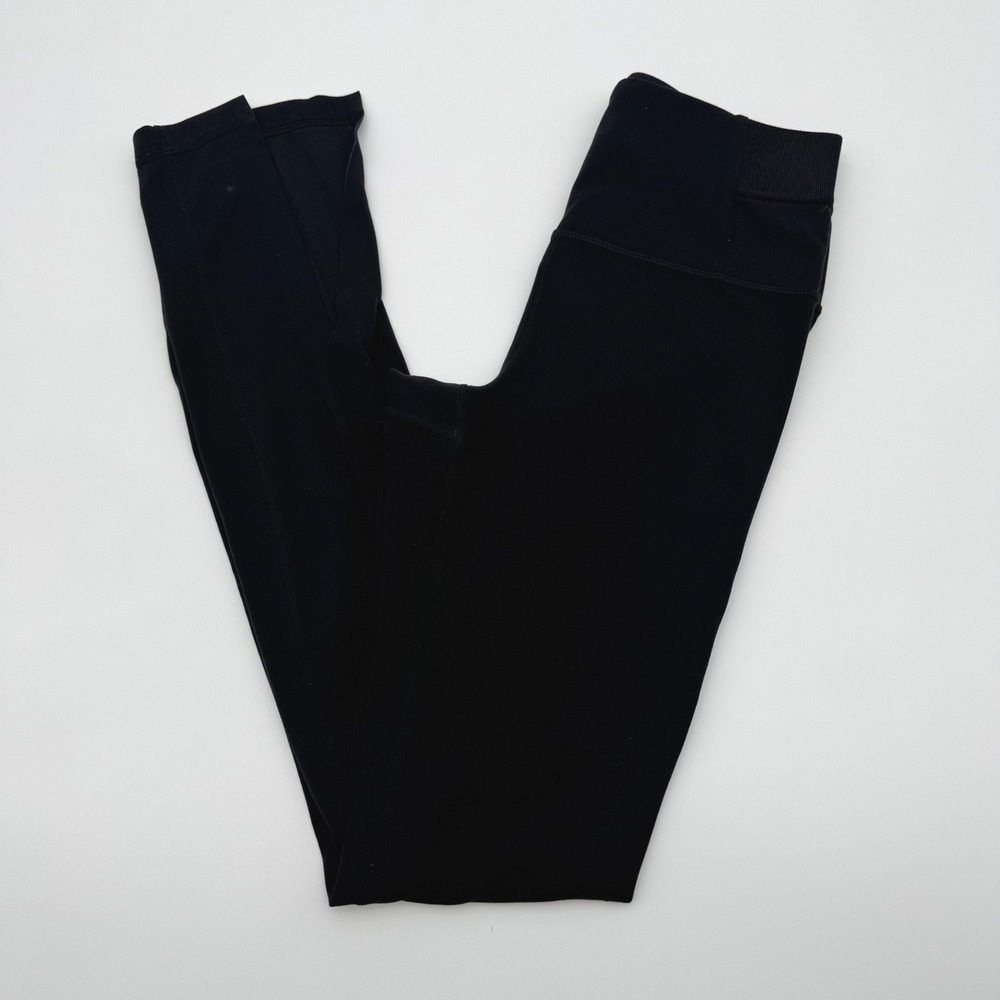 Athleta Womens Black High Waisted Ribbed Waistband Ankle Slit Leggings 27 Inseam